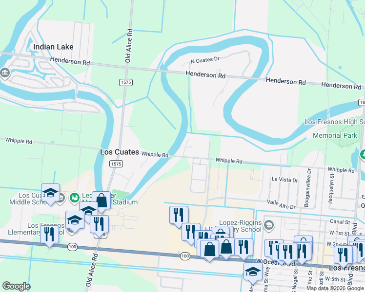 map of restaurants, bars, coffee shops, grocery stores, and more near 32904 Samuel Street in Los Fresnos