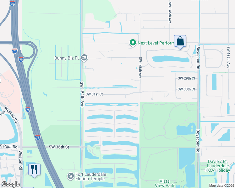 map of restaurants, bars, coffee shops, grocery stores, and more near 14981 Southwest 31st Court in Davie