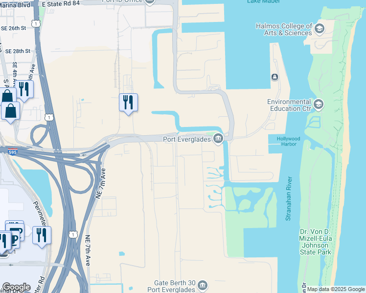 map of restaurants, bars, coffee shops, grocery stores, and more near 1800 Eller Drive in Fort Lauderdale