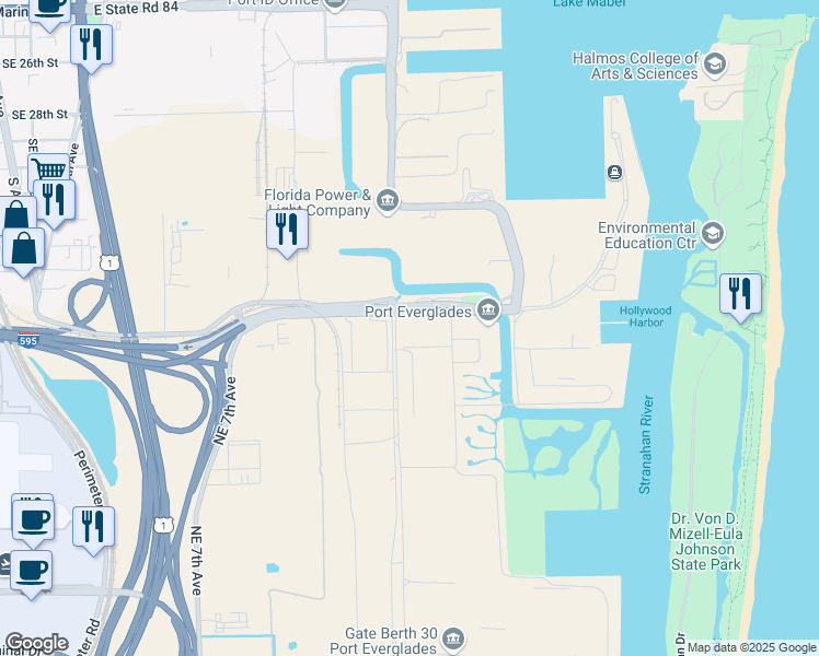 map of restaurants, bars, coffee shops, grocery stores, and more near 1800 Eller Drive in Fort Lauderdale