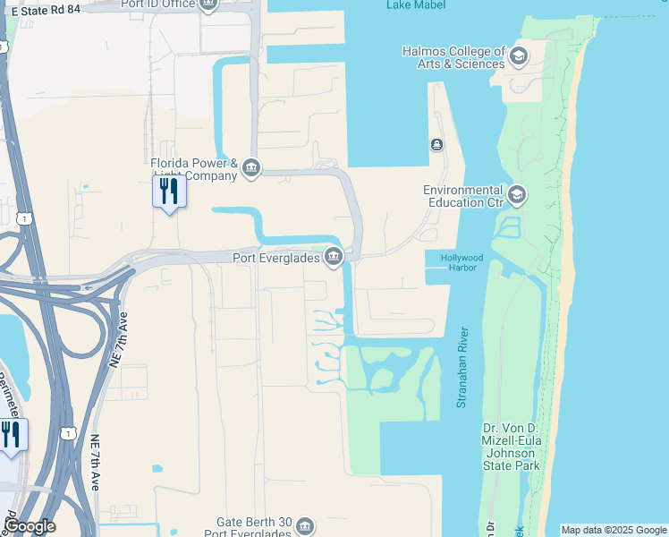 map of restaurants, bars, coffee shops, grocery stores, and more near 1850 Eller Drive in Fort Lauderdale