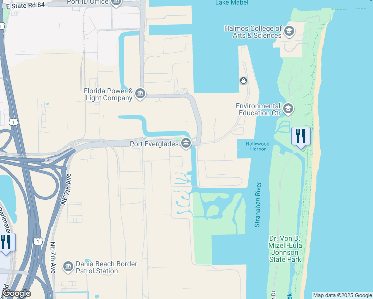 map of restaurants, bars, coffee shops, grocery stores, and more near 1850 Eller Drive in Fort Lauderdale