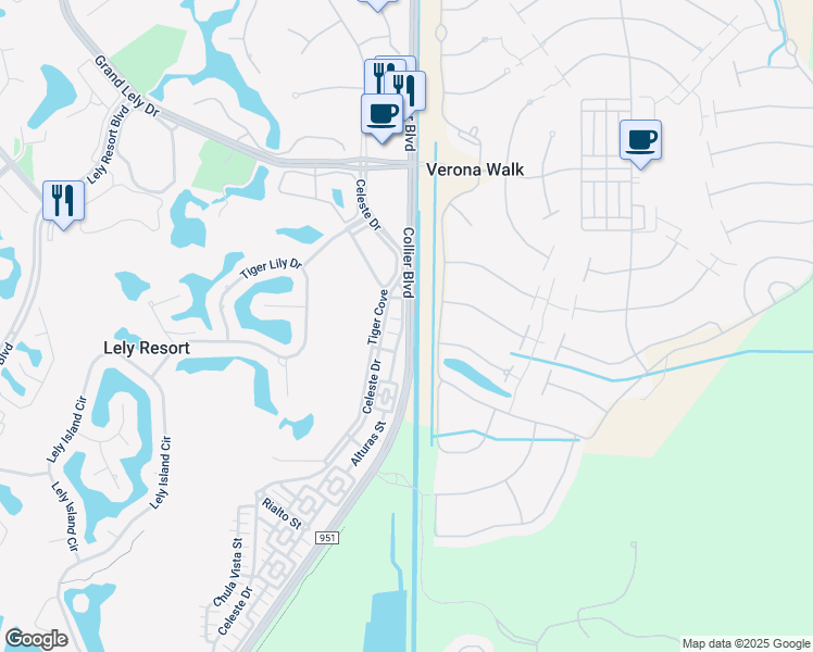 map of restaurants, bars, coffee shops, grocery stores, and more near 5310-5374 Collier Boulevard in Naples