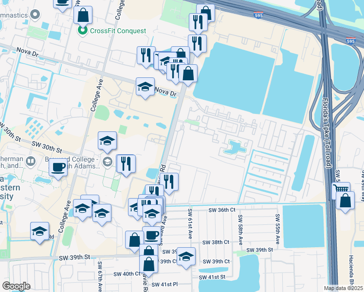 map of restaurants, bars, coffee shops, grocery stores, and more near 3020 East Signature Drive in Davie