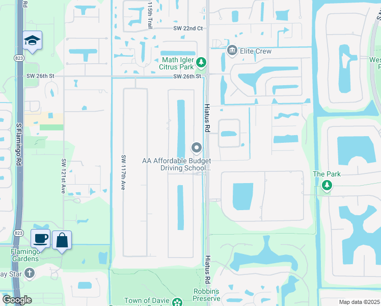 map of restaurants, bars, coffee shops, grocery stores, and more near 3033 Birch Terrace in Davie