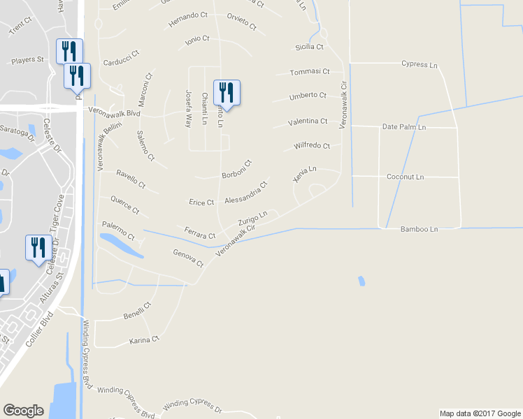 map of restaurants, bars, coffee shops, grocery stores, and more near 8833 Zurigo Lane in Naples