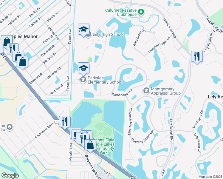 map of restaurants, bars, coffee shops, grocery stores, and more near 9074 Shenendoah Circle in Naples