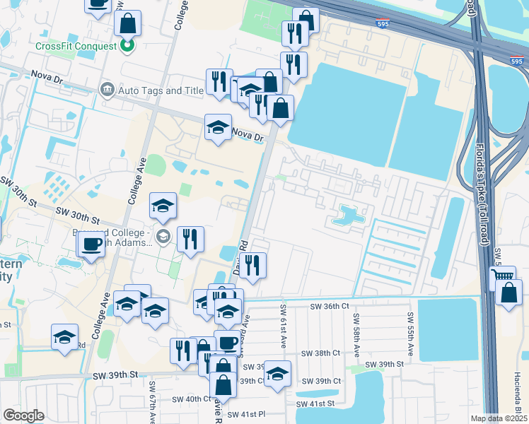 map of restaurants, bars, coffee shops, grocery stores, and more near 5971 Toscana Drive in Davie