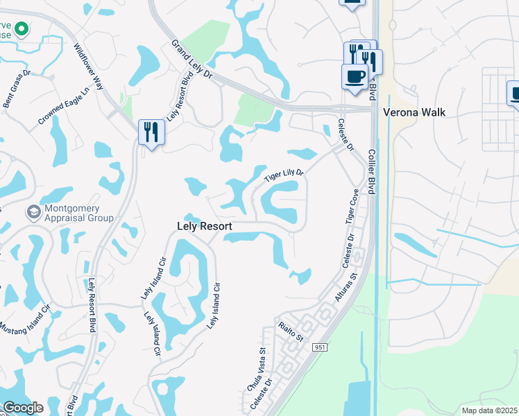 map of restaurants, bars, coffee shops, grocery stores, and more near 7921 Tiger Lily Drive in Naples