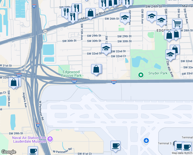 map of restaurants, bars, coffee shops, grocery stores, and more near 3387 Southwest 13th Avenue in Fort Lauderdale