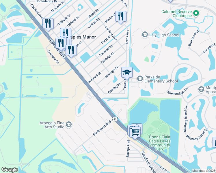 map of restaurants, bars, coffee shops, grocery stores, and more near 5209 Mitchell Street in Naples