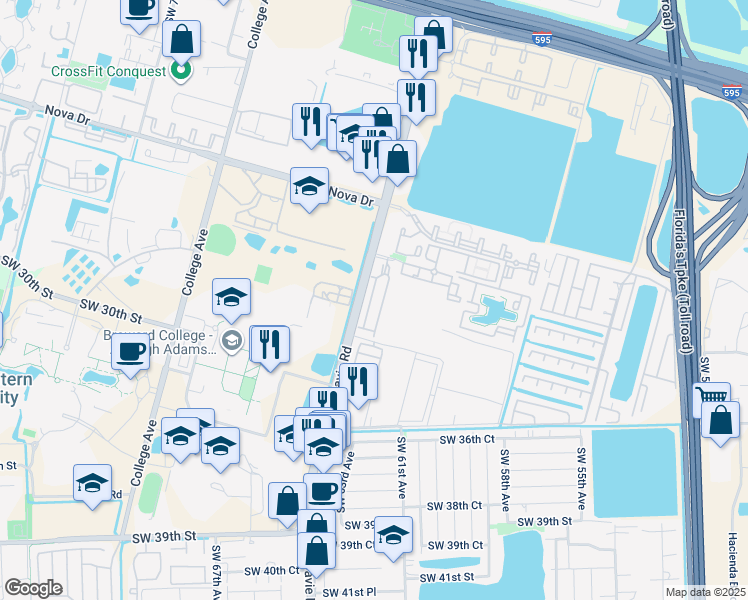 map of restaurants, bars, coffee shops, grocery stores, and more near 5971 Toscana Drive in Davie