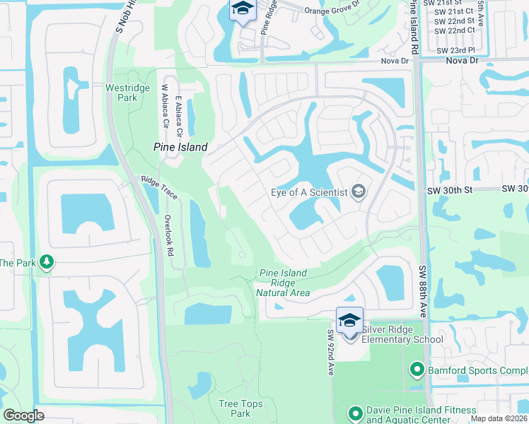 map of restaurants, bars, coffee shops, grocery stores, and more near 3001 Old Orchard Road in Davie