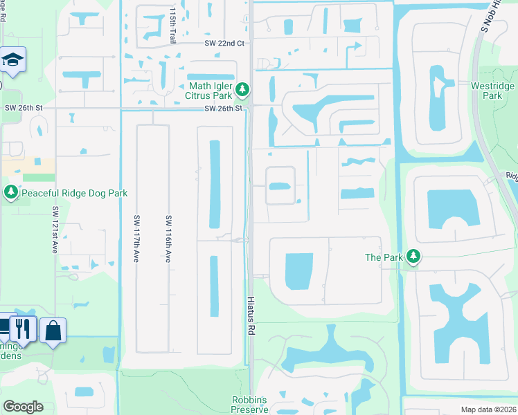 map of restaurants, bars, coffee shops, grocery stores, and more near 3000 Southwest 112th Avenue in Davie