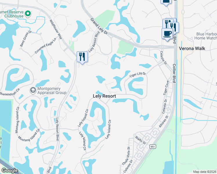 map of restaurants, bars, coffee shops, grocery stores, and more near 6936 Mauna Loa Lane in Naples