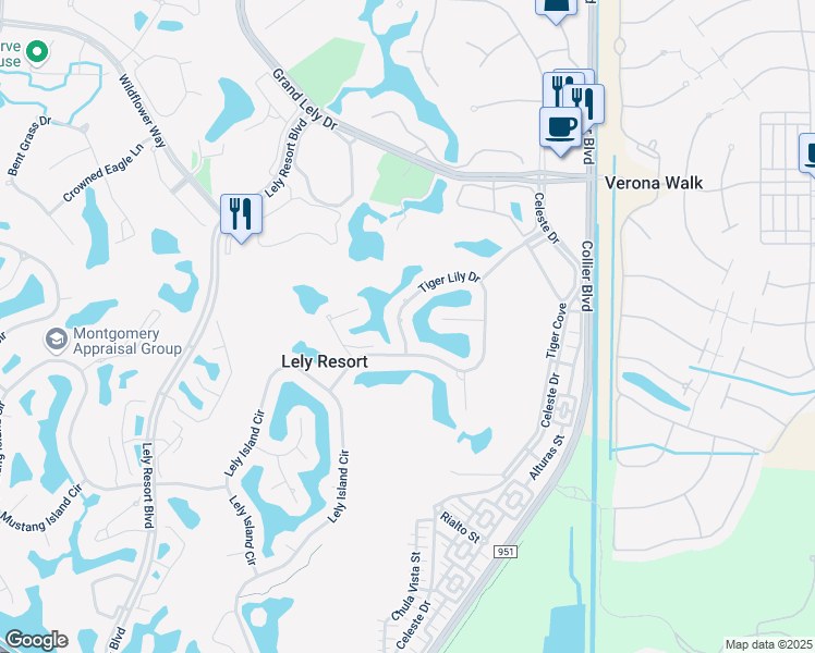 map of restaurants, bars, coffee shops, grocery stores, and more near 7921 Tiger Lily Drive in Naples