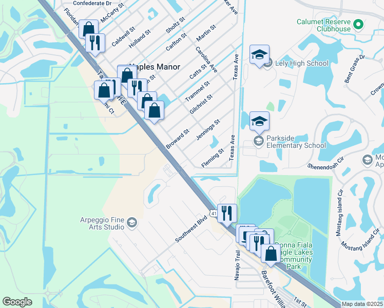 map of restaurants, bars, coffee shops, grocery stores, and more near 5209 Mitchell Street in Naples