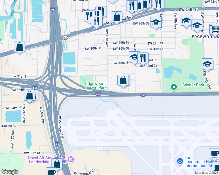 map of restaurants, bars, coffee shops, grocery stores, and more near 3346 Southwest 15th Avenue in Fort Lauderdale