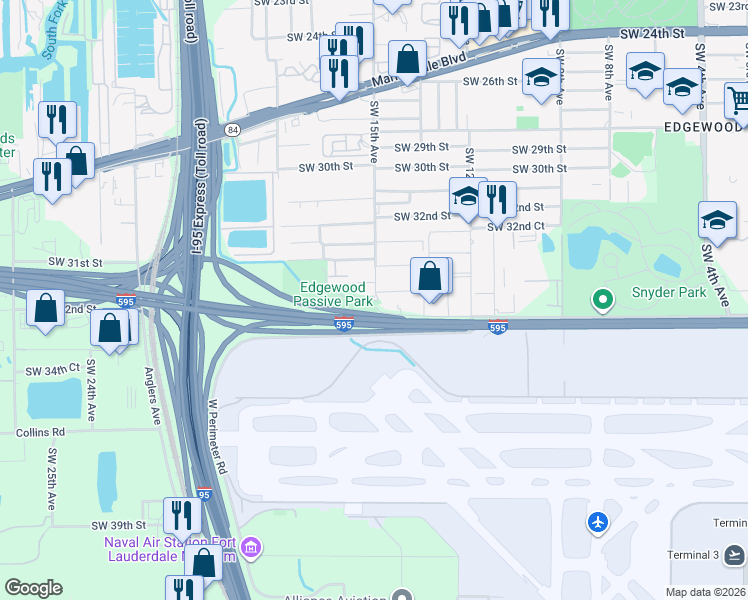 map of restaurants, bars, coffee shops, grocery stores, and more near 6709 Southwest 15th Avenue in Fort Lauderdale