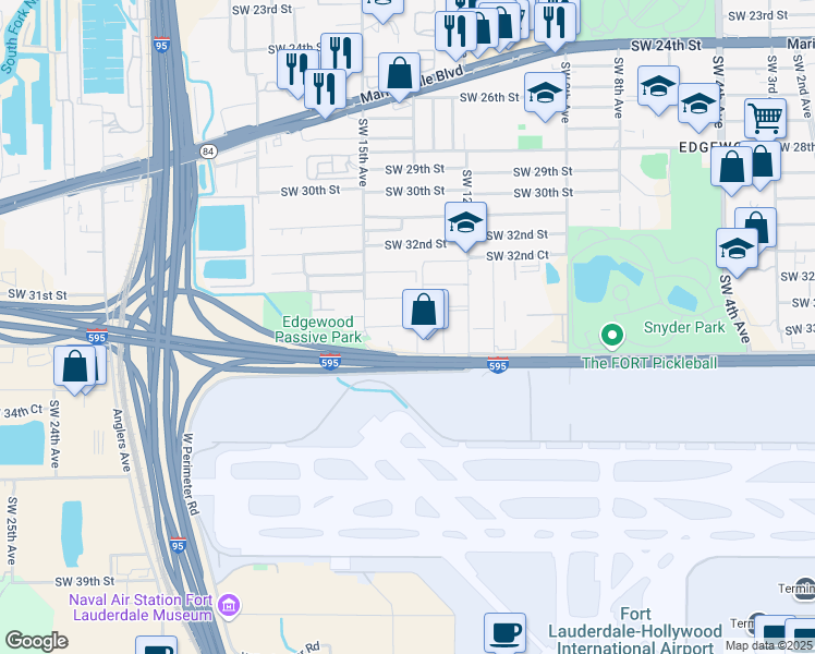 map of restaurants, bars, coffee shops, grocery stores, and more near 3387 Southwest 13th Avenue in Fort Lauderdale
