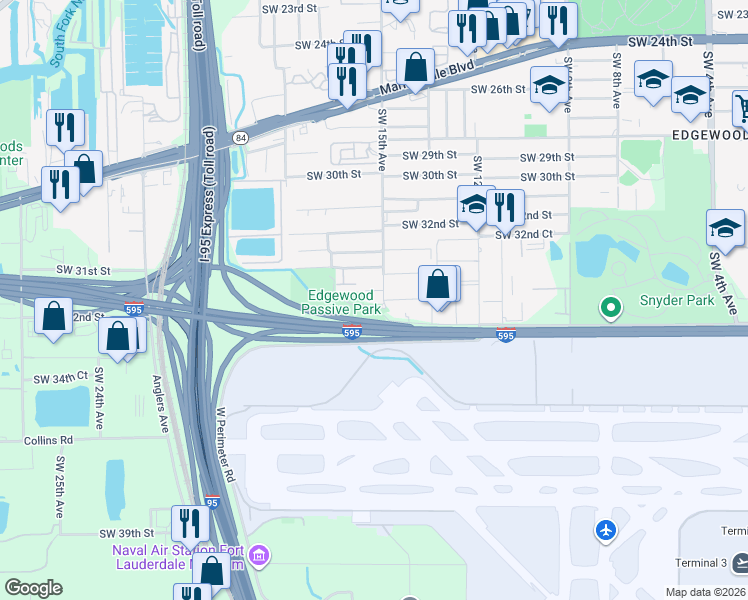 map of restaurants, bars, coffee shops, grocery stores, and more near 3346 Southwest 15th Avenue in Fort Lauderdale