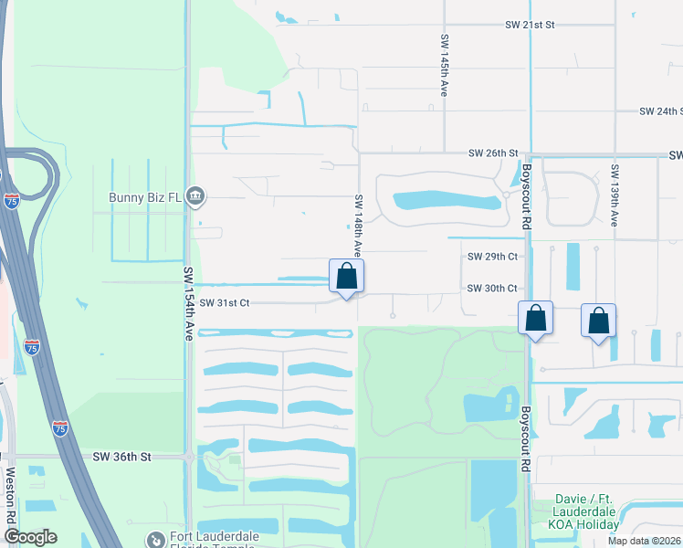 map of restaurants, bars, coffee shops, grocery stores, and more near 14841 Southwest 31st Court in Davie