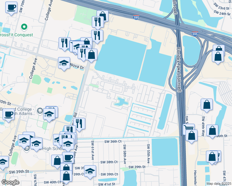 map of restaurants, bars, coffee shops, grocery stores, and more near Palm Trace Landings Drive in Davie