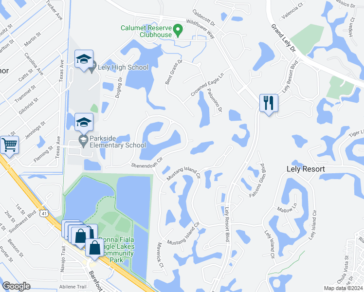 map of restaurants, bars, coffee shops, grocery stores, and more near 8943 Shenendoah Circle in Naples