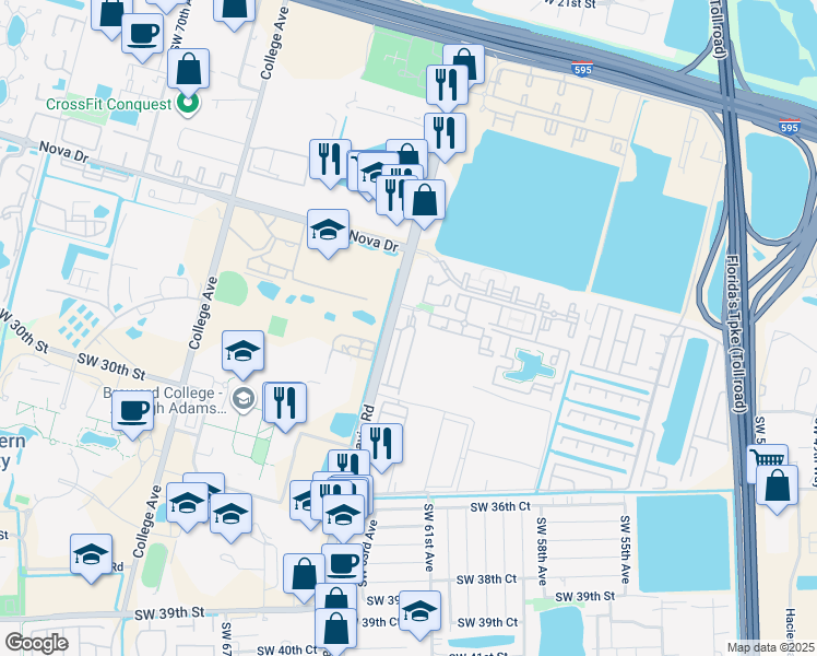 map of restaurants, bars, coffee shops, grocery stores, and more near East Signature Drive in Davie