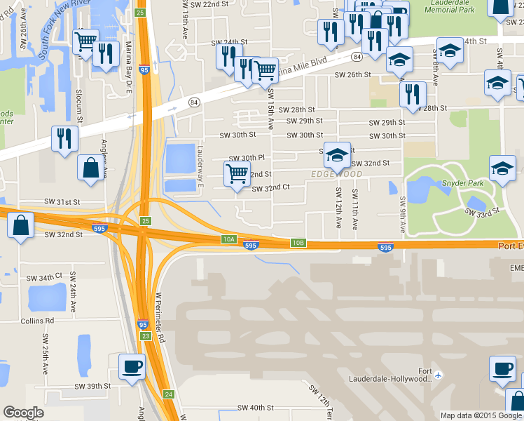 map of restaurants, bars, coffee shops, grocery stores, and more near 3307 Southwest 15th Avenue in Fort Lauderdale