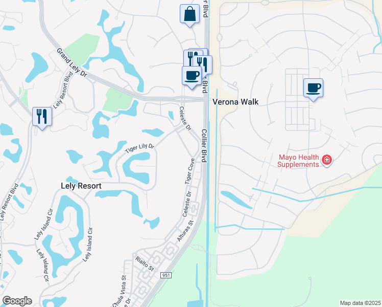 map of restaurants, bars, coffee shops, grocery stores, and more near 8083 Panther Trail in Naples
