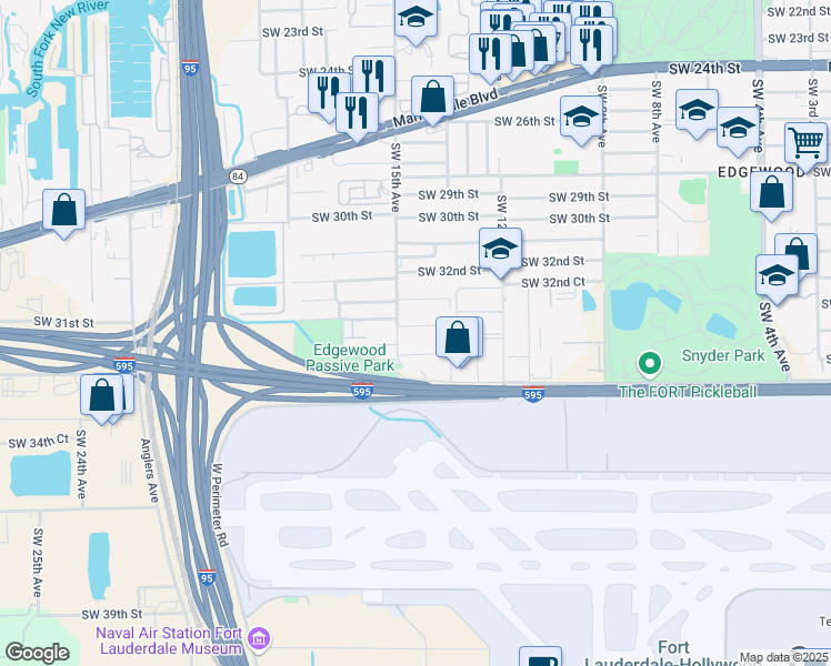 map of restaurants, bars, coffee shops, grocery stores, and more near 1454 Southwest 33rd Street in Fort Lauderdale