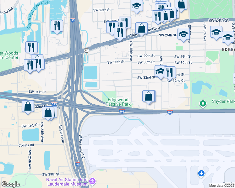 map of restaurants, bars, coffee shops, grocery stores, and more near 3235 Southwest 16th Terrace in Fort Lauderdale