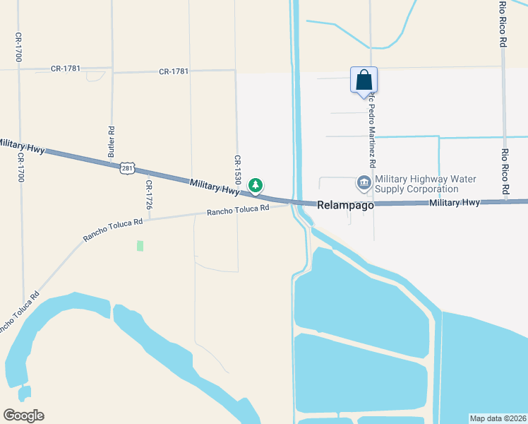 map of restaurants, bars, coffee shops, grocery stores, and more near 4421 Rancho Toluca Road in Mercedes