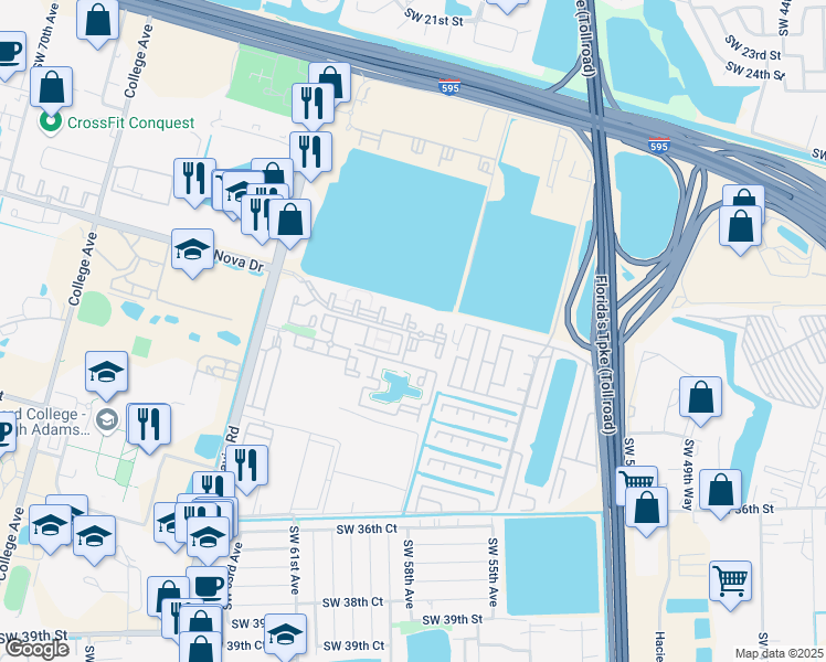 map of restaurants, bars, coffee shops, grocery stores, and more near 3200 Palm Trace Landings Drive in Davie
