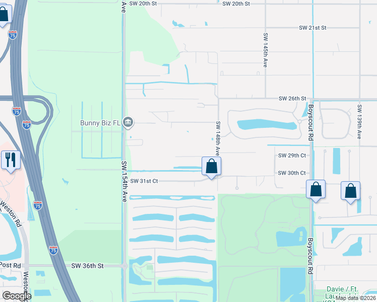 map of restaurants, bars, coffee shops, grocery stores, and more near 14985 Millstone Ranches Drive in Davie