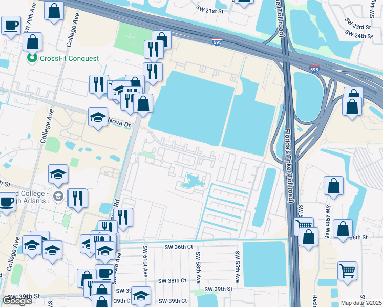 map of restaurants, bars, coffee shops, grocery stores, and more near 3200 Palm Trace Landings Drive in Davie