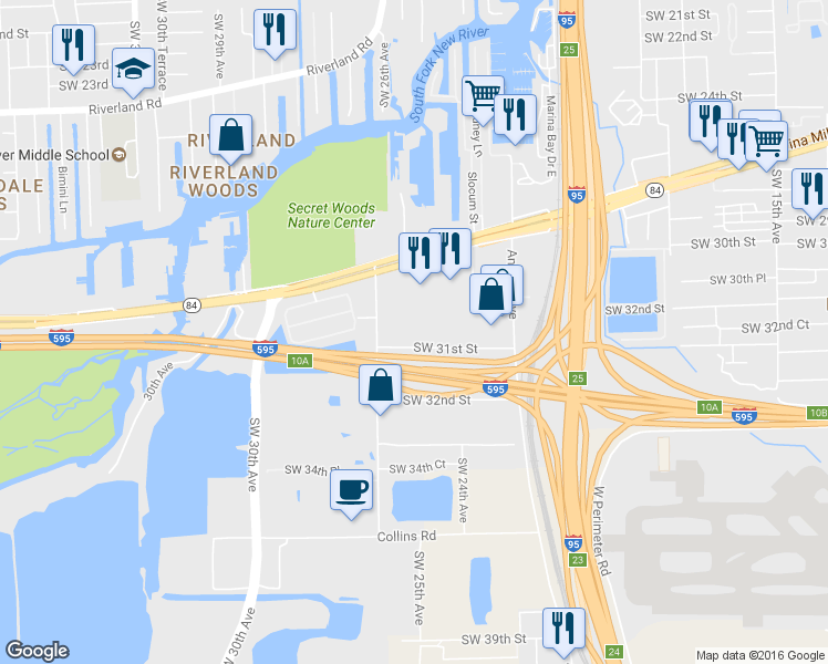 map of restaurants, bars, coffee shops, grocery stores, and more near 2601 Southwest 31st Street in Fort Lauderdale