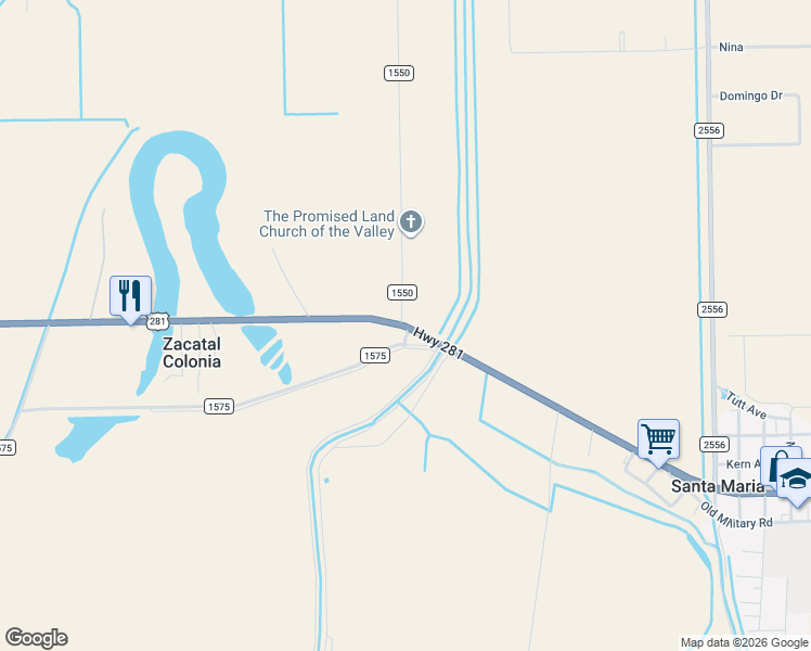 map of restaurants, bars, coffee shops, grocery stores, and more near 1429 U.S. 281 in Mercedes