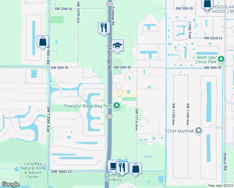 map of restaurants, bars, coffee shops, grocery stores, and more near 2794 South Flamingo Road in Davie