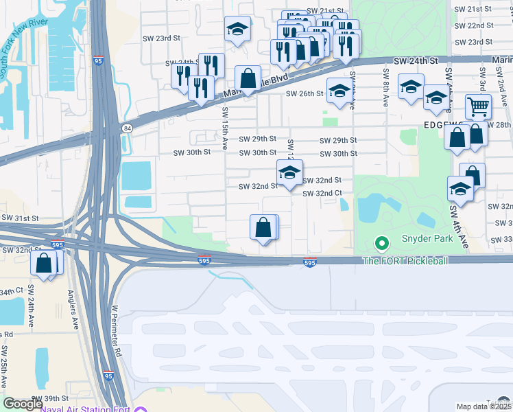 map of restaurants, bars, coffee shops, grocery stores, and more near 3203 Southwest 14th Avenue in Fort Lauderdale