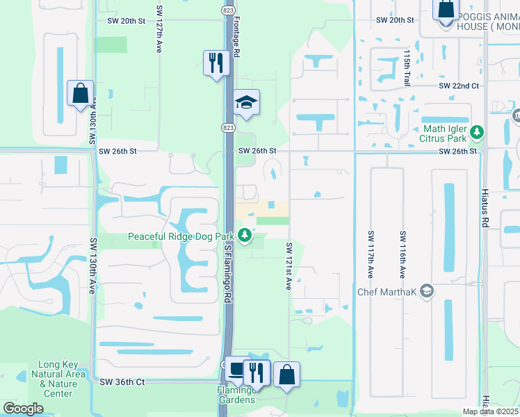 map of restaurants, bars, coffee shops, grocery stores, and more near 2800 South Flamingo Road in Davie