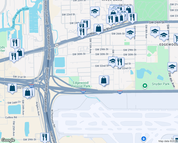 map of restaurants, bars, coffee shops, grocery stores, and more near 1506 Southwest 32nd Street in Fort Lauderdale