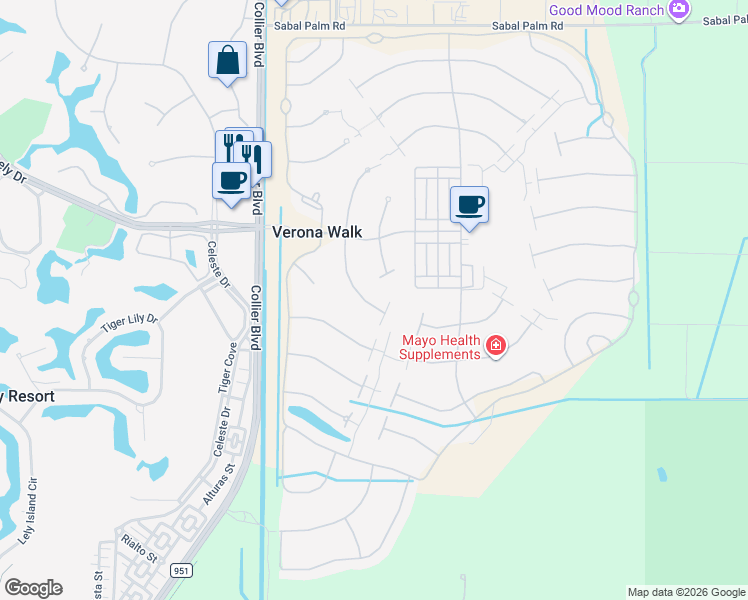 map of restaurants, bars, coffee shops, grocery stores, and more near 7310 Salerno Court in Naples