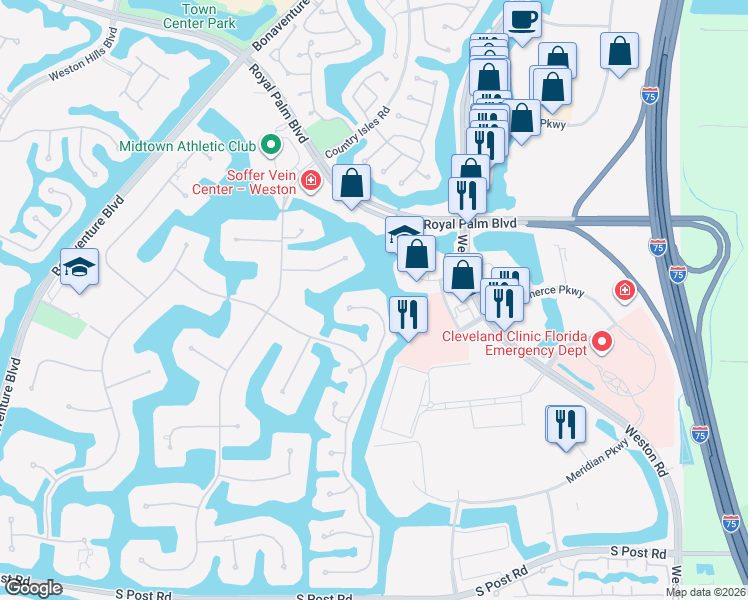 map of restaurants, bars, coffee shops, grocery stores, and more near 2939 Paddock Lane in Weston
