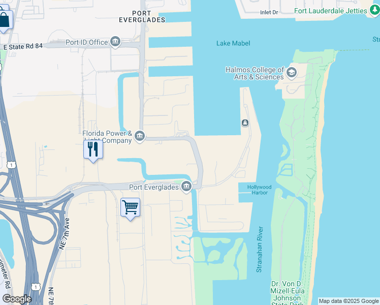 map of restaurants, bars, coffee shops, grocery stores, and more near 3205 Southeast 19th Avenue in Fort Lauderdale