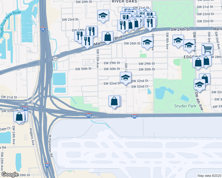 map of restaurants, bars, coffee shops, grocery stores, and more near 1330 Southwest 32nd Street in Fort Lauderdale
