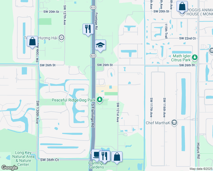 map of restaurants, bars, coffee shops, grocery stores, and more near 2794 South Flamingo Road in Davie