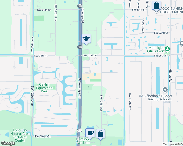 map of restaurants, bars, coffee shops, grocery stores, and more near 2800 South Flamingo Road in Davie