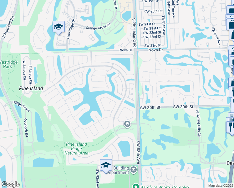 map of restaurants, bars, coffee shops, grocery stores, and more near 2925 Myrtle Oak Circle in Davie